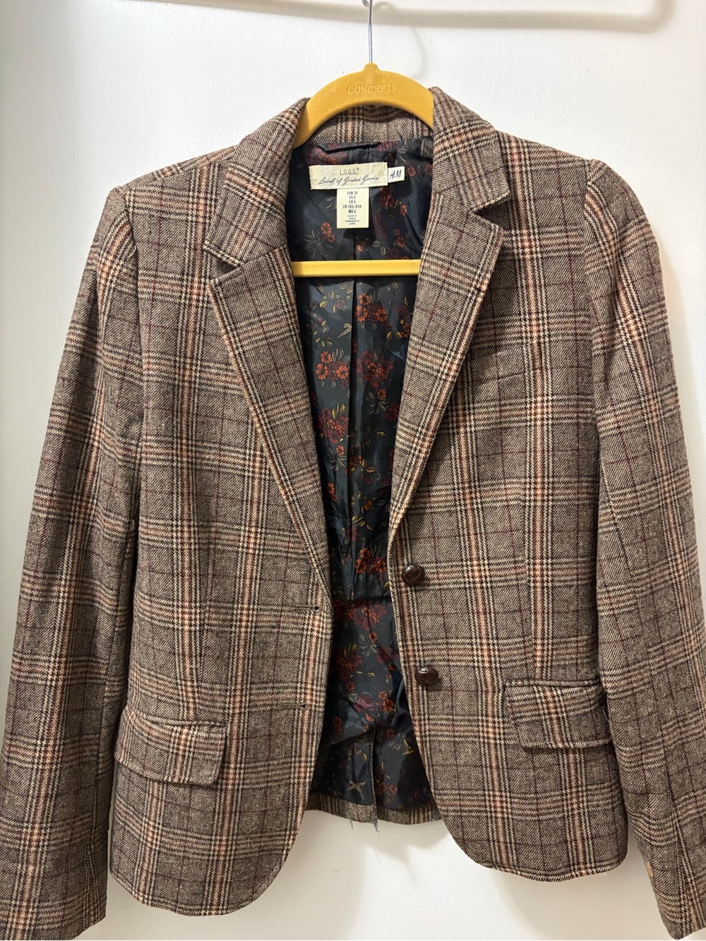 H&M Plaid Brown & Tan Wool-Blend Blazer Size 6